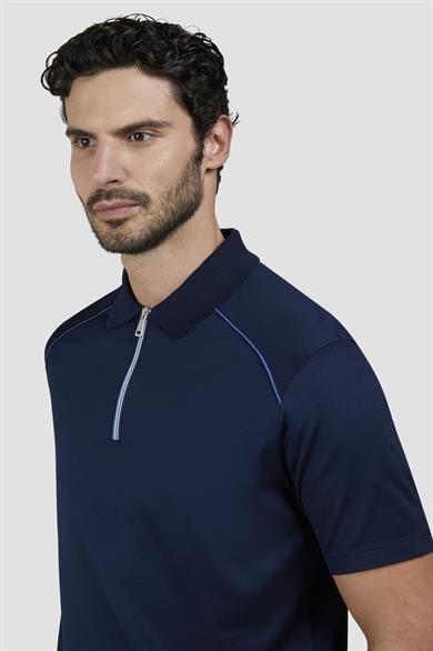 Paul Shark Erkek Regular Fit %100 Pamuklu Kısa Kollu Yarım Fermuarlı Lacivert Polo Yaka T-Shirt 25411320-013