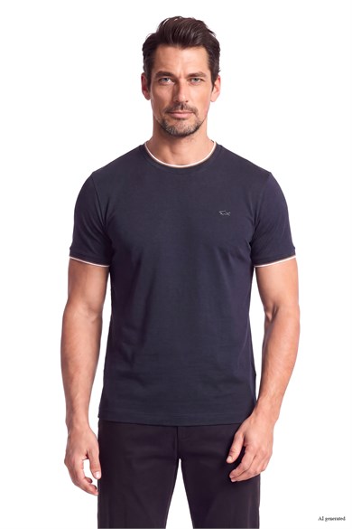 Paul Shark Erkek Regular Fit Yuvarlak Yakalı Metalik Logo Detaylı Kısa Kollu Lacivert T-Shirt 16311614SM-050