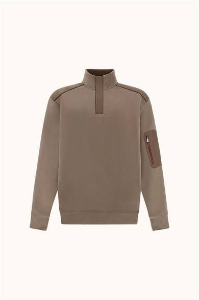 Paul Shark Erkek Regular Fit Esktra Yumuşak Pamuklu Yarım Fermuarlı Kol Cebi Detaylı Uzun Kollu Kahverengi Sweatshirt 16311817-207