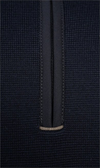 Paul Shark Erkek Regular Fit Yün Yarım Fermuarlı İpek Karışımlı Ribana Detaylı Uzun Kollu Lacivert Kazak 16311149-940