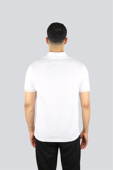 Paul Shark Erkek Regular Fit İnce Pike Pamuklu Kısa Kollu Beyaz-Altın Polo Yaka T-Shirt 25411236A-10E