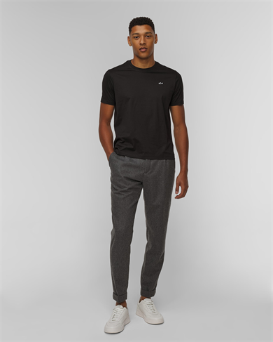 Paul Shark Erkek Regular Fit Ribanalı Yakalı Metalik Logo Detaylı Pamuklu Kısa Kollu Siyah T-Shirt 99311005-011