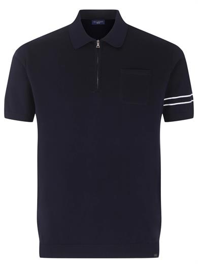Paul Shark Erkek Regular Fit Yarım Fermuarlı Kolları Çizgi Desenli Kısa Kollu Lacivert-Beyaz Polo Yaka T-Shirt 25411645A-318