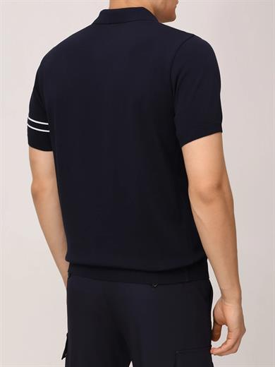 Paul Shark Erkek Regular Fit Yarım Fermuarlı Kolları Çizgi Desenli Kısa Kollu Lacivert-Beyaz Polo Yaka T-Shirt 25411645A-318