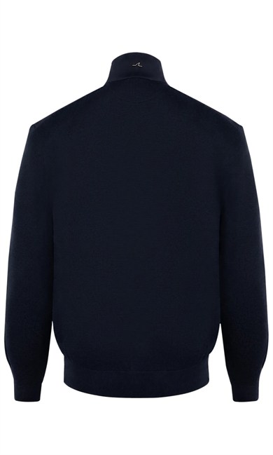 Paul Shark Erkek Regular Fit Yün Yarım Fermuarlı İpek Karışımlı Ribana Detaylı Uzun Kollu Lacivert Kazak 16311149-940