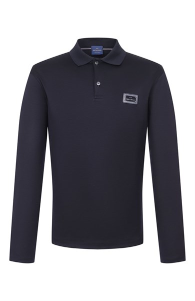 Paul Shark Erkek Regular Fit Pamuklu Logo Etiketli Uzun Kollu Lacivert Polo Yaka T-Shirt 16311728-50D
