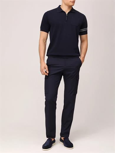 Paul Shark Erkek Regular Fit Yarım Fermuarlı Kolları Çizgi Desenli Kısa Kollu Lacivert-Beyaz Polo Yaka T-Shirt 25411645A-318