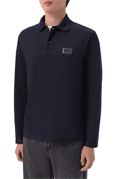 Paul Shark Erkek Regular Fit Pamuklu Logo Etiketli Uzun Kollu Lacivert Polo Yaka T-Shirt 16311728-50D