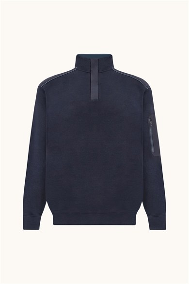 Paul Shark Erkek Regular Fit Esktra Yumuşak Pamuklu Yarım Fermuarlı Kol Cebi Detaylı Uzun Kollu Lacivert Sweatshirt 16311817-050
