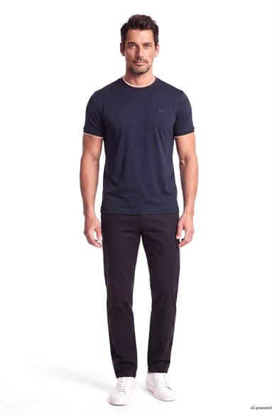 Paul Shark Erkek Regular Fit Yuvarlak Yakalı Metalik Logo Detaylı Kısa Kollu Lacivert T-Shirt 16311614SM-050