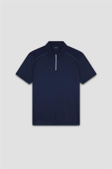 Paul Shark Erkek Regular Fit %100 Pamuklu Kısa Kollu Yarım Fermuarlı Lacivert Polo Yaka T-Shirt 25411320-013