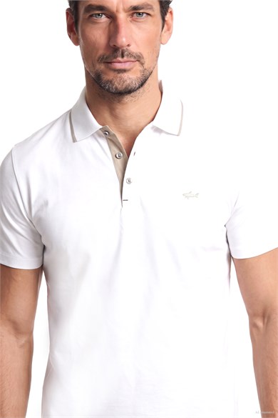 Paul Shark Erkek Regular Fit Pamuklu Metalik Logo Detaylı Kısa Kollu Beyaz Polo Yaka T-Shirt 16311704SM-965
