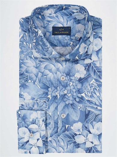 Paul Shark Erkek Slim Fit Desenli Pamuklu Uzun Kollu Mavi Gömlek 26413144-F23