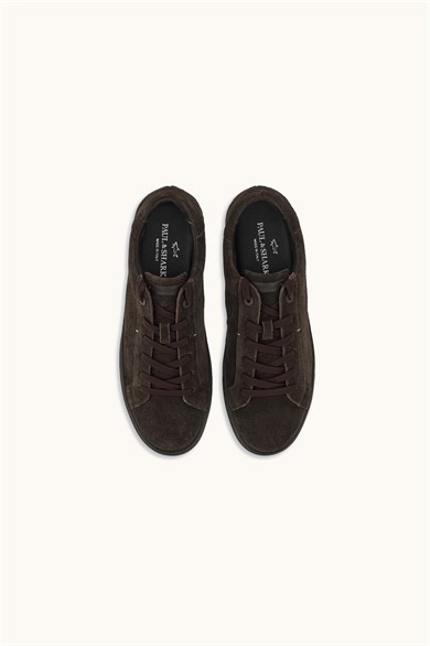 Paul Shark Erkek Süet Deri Logo Armalı Bağcıklı Düz ve Rahat Tabanlı Kahverengi Sneaker 16318007-306