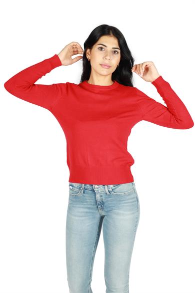 Sempre Kadın Pamuklu Regular Fit Yuvarlak Yaka Kırmızı Kazak 8001TRKB-KIRMIZI