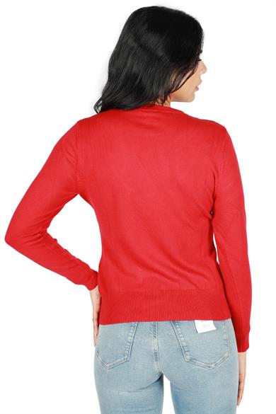 Sempre Kadın Pamuklu Regular Fit Yuvarlak Yaka Kırmızı Kazak 8001TRKB-KIRMIZI