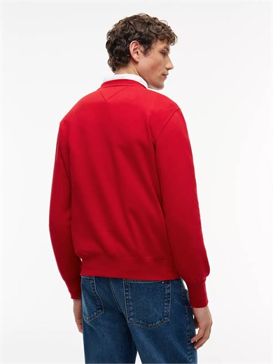Tommy Hilfiger Erkek Bisiklet Yaka Uzun Kol Tommy Baskılı Pamuklu Kırmızı Sweatshirt MW0MW11596-XLD