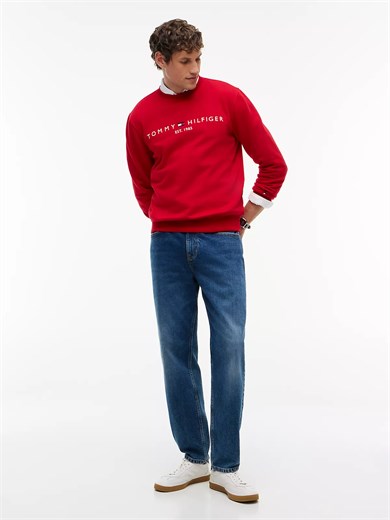 Tommy Hilfiger Erkek Bisiklet Yaka Uzun Kol Tommy Baskılı Pamuklu Kırmızı Sweatshirt MW0MW11596-XLD