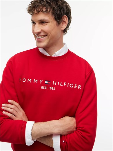 Tommy Hilfiger Erkek Bisiklet Yaka Uzun Kol Tommy Baskılı Pamuklu Kırmızı Sweatshirt MW0MW11596-XLD