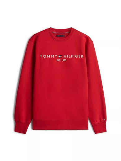 Tommy Hilfiger Erkek Bisiklet Yaka Uzun Kol Tommy Baskılı Pamuklu Kırmızı Sweatshirt MW0MW11596-XLD