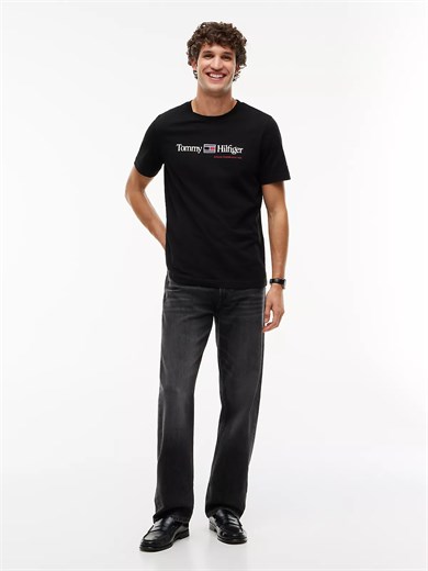 Tommy Hilfiger Erkek Dokuma Bisiklet Yaka Kısa Kollu Günlük Siyah T-Shirt MW0MW44875-BDS