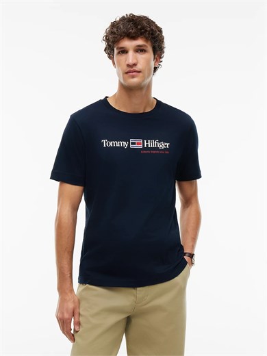 Tommy Hilfiger Erkek Dokuma Bisiklet Yaka Kısa Kollu Günlük Lacivert T-Shirt MW0MW44875-DW5