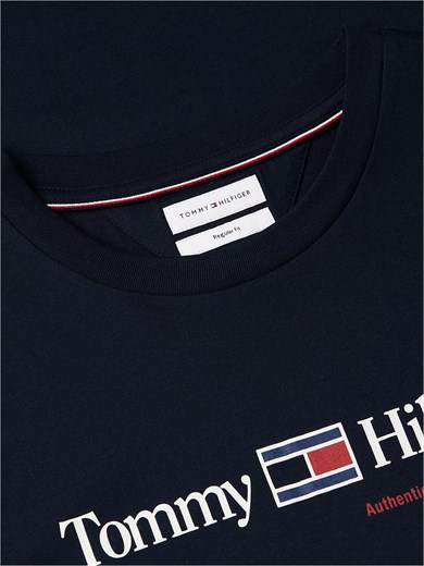 Tommy Hilfiger Erkek Dokuma Bisiklet Yaka Kısa Kollu Günlük Lacivert T-Shirt MW0MW44875-DW5