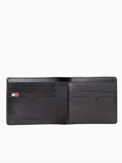 Tommy Hilfiger Erkek Hakiki Deri Pürüzsüz Yüzey Logo Plakalı Banknot ve Kart Bölmeli Katlanır Siyah Cüzdan AM0AM14630-BDS