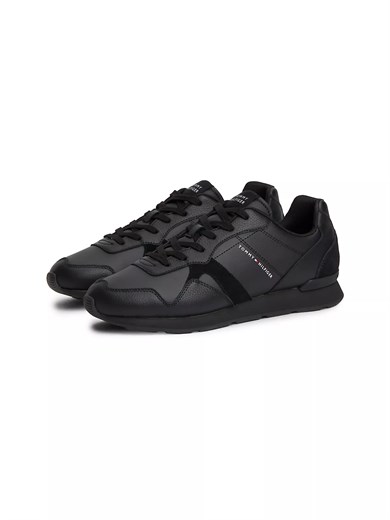 Tommy Hilfiger Erkek Hakiki Deri Süet Panelli Topuğu Kabartma Logolu Siyah Sneaker FM0FM06002-BDS