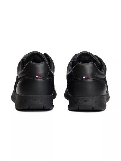 Tommy Hilfiger Erkek Hakiki Deri TH Monogram Logolu Karma Dokulu Siyah Sneaker FM0FM06015-BDS