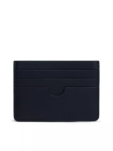Tommy Hilfiger Erkek Hakiki Deri Pürüzsüz Yüzey Logo Plakalı Çok Kart Bölmeli Mavi Kartlık AM0AM14631-C1G