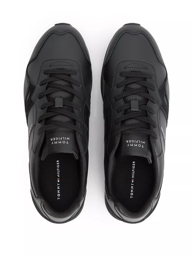 Tommy Hilfiger Erkek Hakiki Deri Süet Panelli Topuğu Kabartma Logolu Siyah Sneaker FM0FM06002-BDS