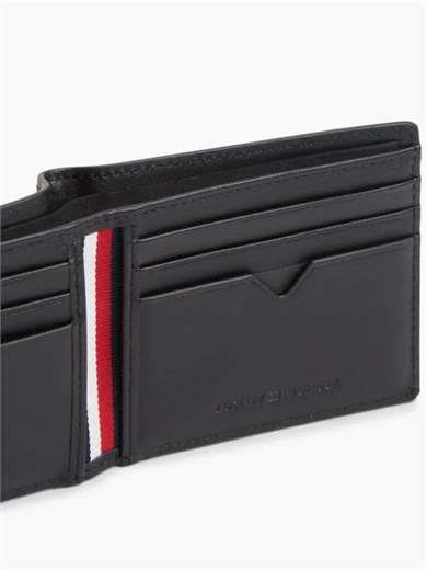 Tommy Hilfiger Erkek Hakiki Deri Delikli Yüzey  Bayrak Logolu Banknot ve Kart Bölmeli Katlanır Siyah Cüzdan AM0AM14790-BDS