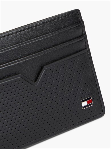 Tommy Hilfiger Erkek Hakiki Deri Delikli Yüzey Bayrak Logolu Çok Kart Bölmeli Siyah Cüzdan AM0AM14791-BDS