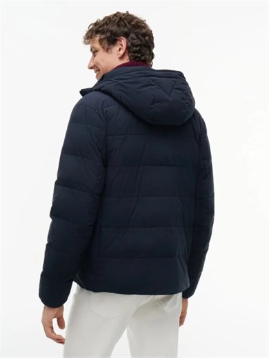 Tommy Hilfiger Erkek Kalın Yalıtımlı Çıkarılabilir Kapüşonlu Kapitone Desenli Uzun Kollu Lacivert Mont MW0MW45273-DW5