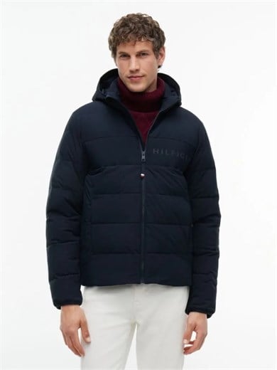 Tommy Hilfiger Erkek Kalın Yalıtımlı Çıkarılabilir Kapüşonlu Kapitone Desenli Uzun Kollu Lacivert Mont MW0MW45273-DW5