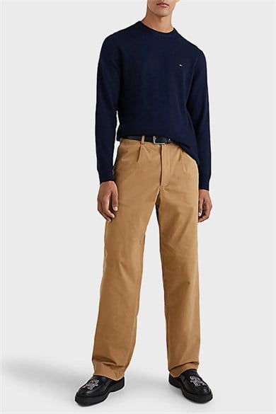Tommy Hilfiger Erkek Logolu Yuvarlak Yakalı Uzun Kollu Günlük Kullanım Lacivert Kazak MW0MW28046-DW5