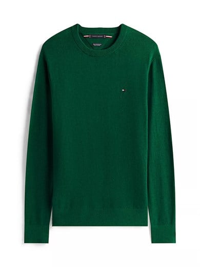 Tommy Hilfiger Erkek Logolu Yuvarlak Yakalı Uzun Kollu Günlük Kullanım Yeşil Kazak MW0MW28046-MQ8