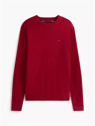 Tommy Hilfiger Erkek Logolu Yuvarlak Yakalı Uzun Kollu Günlük Kullanım Kırmızı Kazak MW0MW28046-XIT