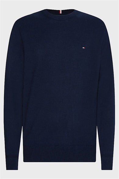 Tommy Hilfiger Erkek Logolu Yuvarlak Yakalı Uzun Kollu Günlük Kullanım Lacivert Kazak MW0MW28046-DW5