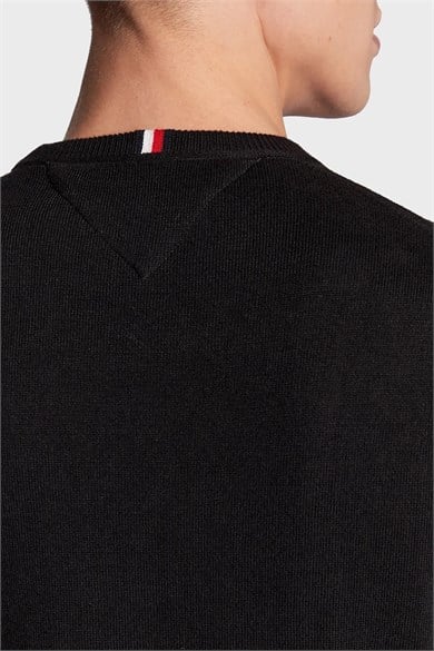 Tommy Hilfiger Erkek Logolu Yuvarlak Yakalı Uzun Kollu Günlük Kullanım Siyah Kazak MW0MW28046-BDS