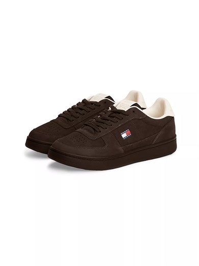 Tommy Hilfiger Erkek Nubuk Süet Delikli Burun Logo Detaylı Kontrast Topuklu Kahverengi Sneaker EM0EM01788-GT3