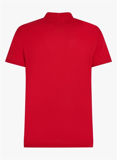 Tommy Hilfiger Erkek Pamuklu Polo Yakalı Düğme Kapamalı Kısa Kollu Kırmızı Polo Yaka T-Shirt MW0MW17771-XLD