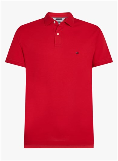 Tommy Hilfiger Erkek Pamuklu Polo Yakalı Düğme Kapamalı Kısa Kollu Kırmızı Polo Yaka T-Shirt MW0MW17771-XLD