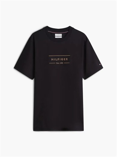 Tommy Hilfiger Erkek Regular Fit Esnek Pamuklu İnterlok Örme Logolu Bisiklet Yaka Kısa Kollu Siyah T-Shirt MW0MW44880-BDS