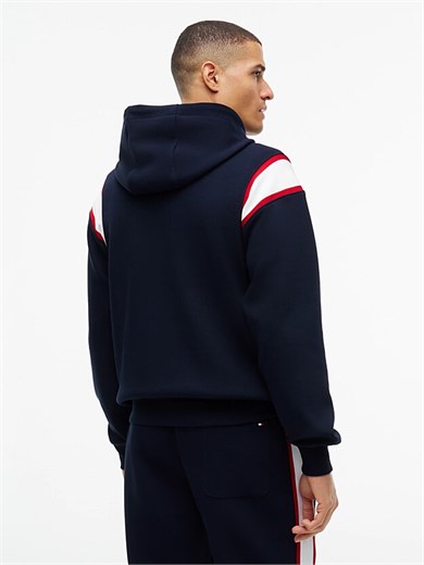 Tommy Hilfiger Erkek Regular Fit Kontrast Şerit Detaylı Logolu Pamuklu Kapüşonlu Uzun Kollu Lacivert Sweatshirt MW0MW44956-DW5