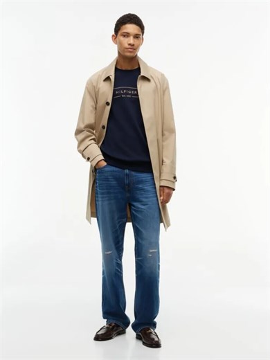 Tommy Hilfiger Erkek Regular Fit Organik Pamuklu Logo Baskılı Bisiklet Yaka Uzun Kollu Lacivert Sweatshirt MW0MW44939-DW5