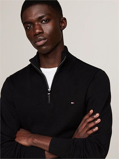 Tommy Hilfiger Erkek Regular Fit Dik Yaka Uzun Kollu Siyah Kazak MW0MW28049-BDS