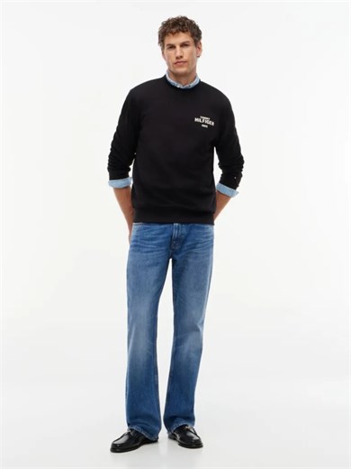 Tommy Hilfiger Erkek Regular Fit Pamuklu Logo Detaylı Bisiklet Yaka Uzun Kollu Siyah Sweatshirt MW0MW44938-BDS