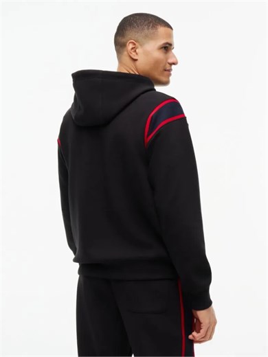 Tommy Hilfiger Erkek Regular Fit Kontrast Şerit Detaylı Logolu Pamuklu Kapüşonlu Uzun Kollu Siyah Sweatshirt MW0MW44956-BDS